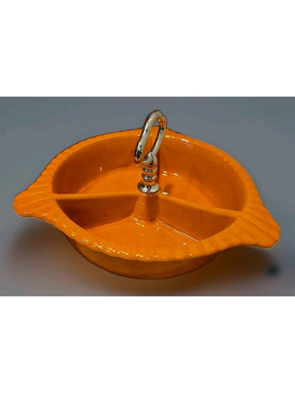 Vintage MCM Orange Candy/Nut Divided Dish California Pottery USA L65